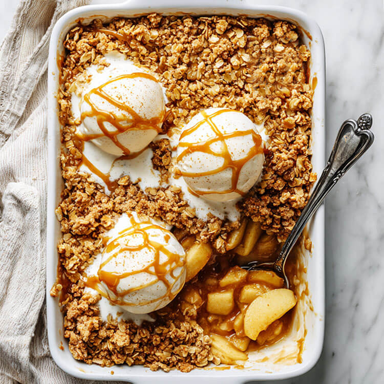 Easy Apple Crisp with Vanilla Ice Cream