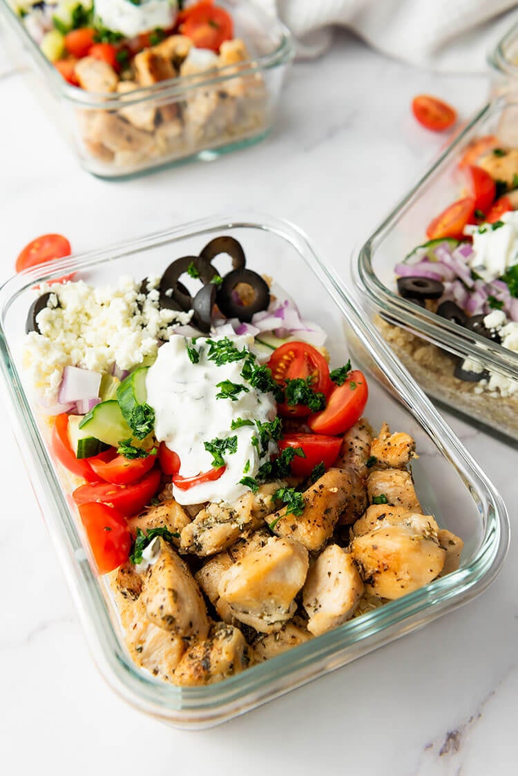 Greek Chicken Quinoa Bowls Close View
