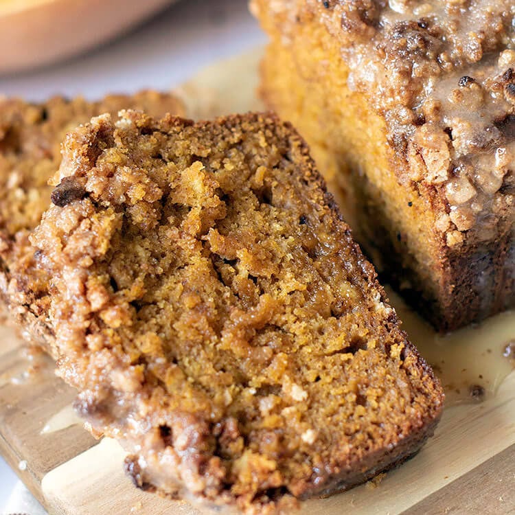 Pumpkin Bread with Streusel Topping and Honey Glaze
