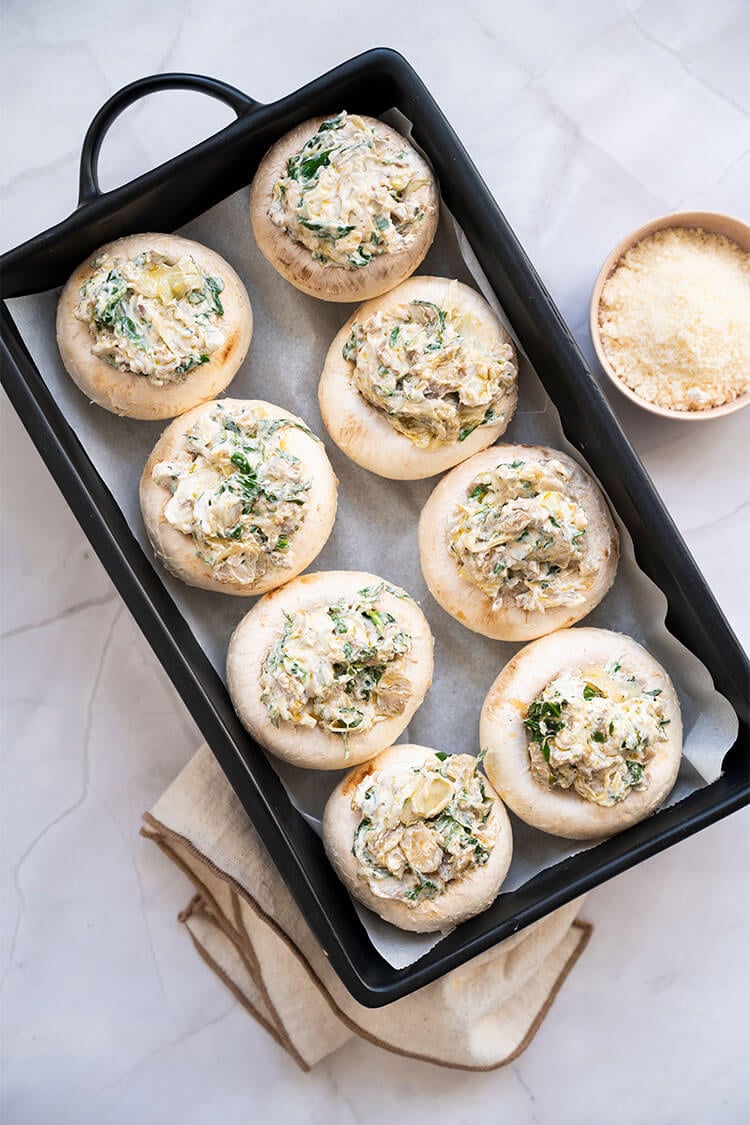 Stuffed Mushrooms with Spinach and Artichokes Uncooked