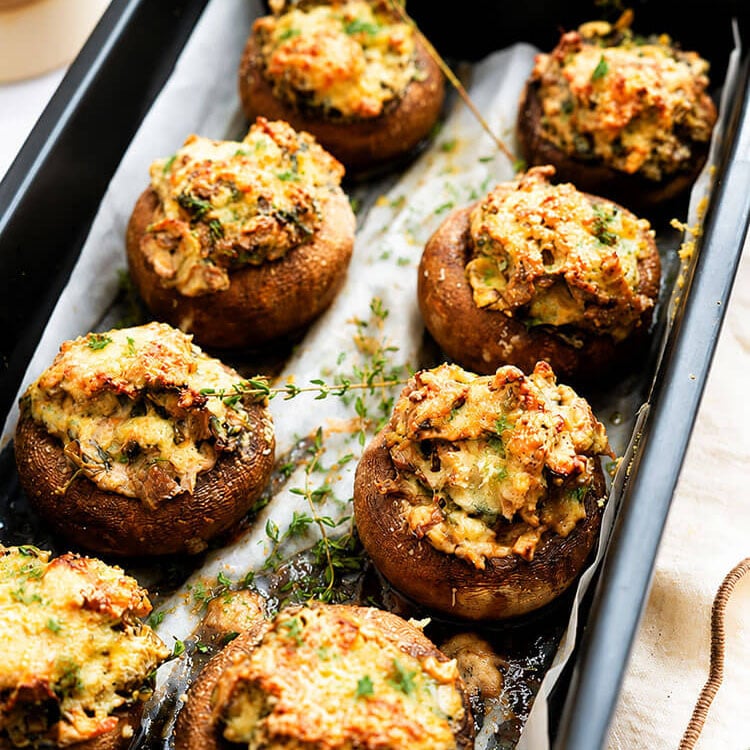 Pan of Stuffed Mushrooms featured