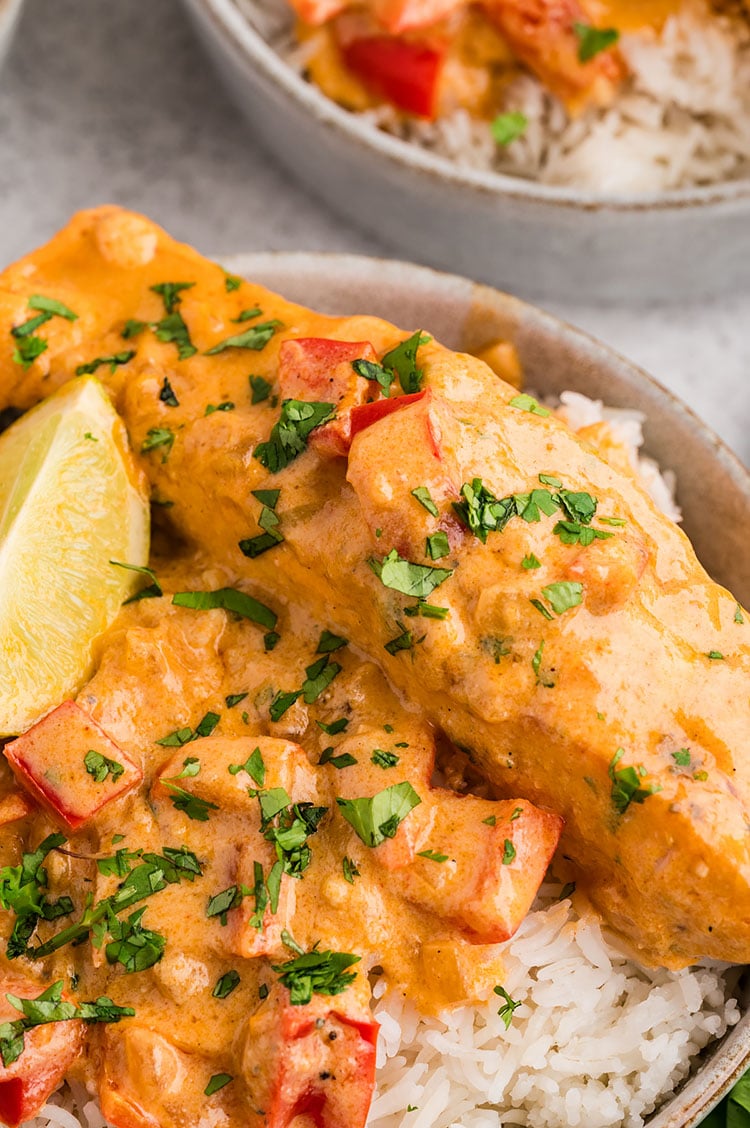 Coconut Curry Salmon Close Up View