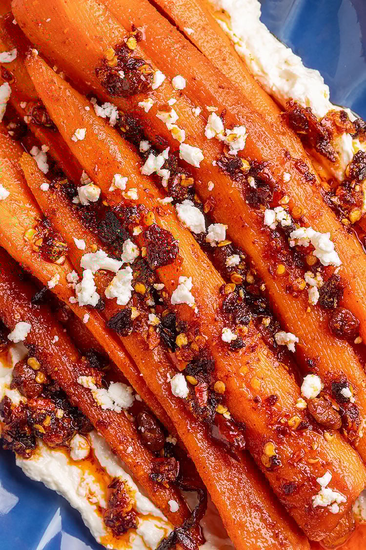 Spicy Smoked Carrots Over Roasted Garlic Whipped Feta