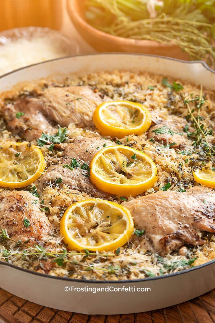 Herbed Lemon Chicken and Rice - One Pot with Lemon Rounds