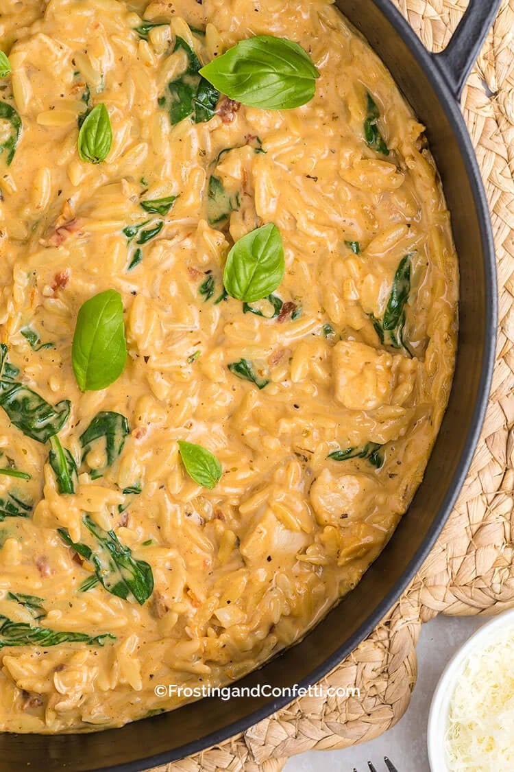 Marry Me Chicken Orzo in Skillet