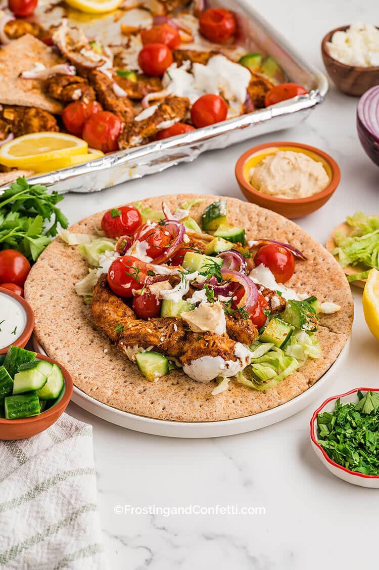 Sheet Pan Shawarma Wrapped in Pita