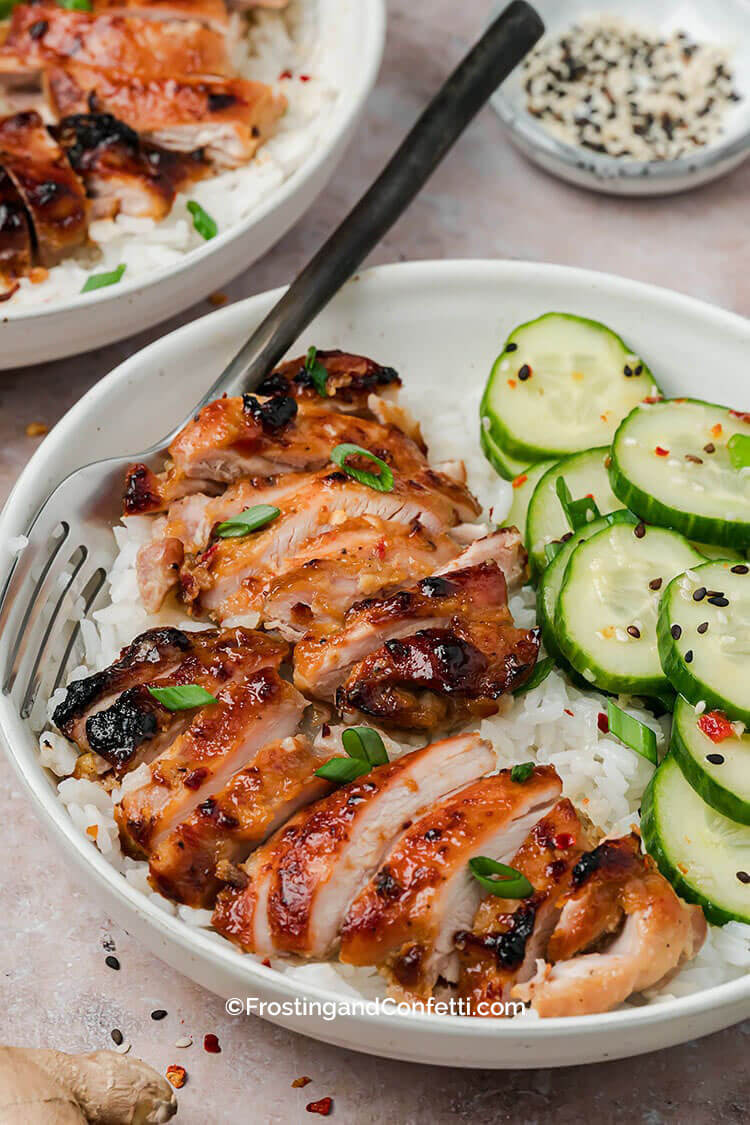 Sliced Miso Chicken Thighs with Cucumber Salad