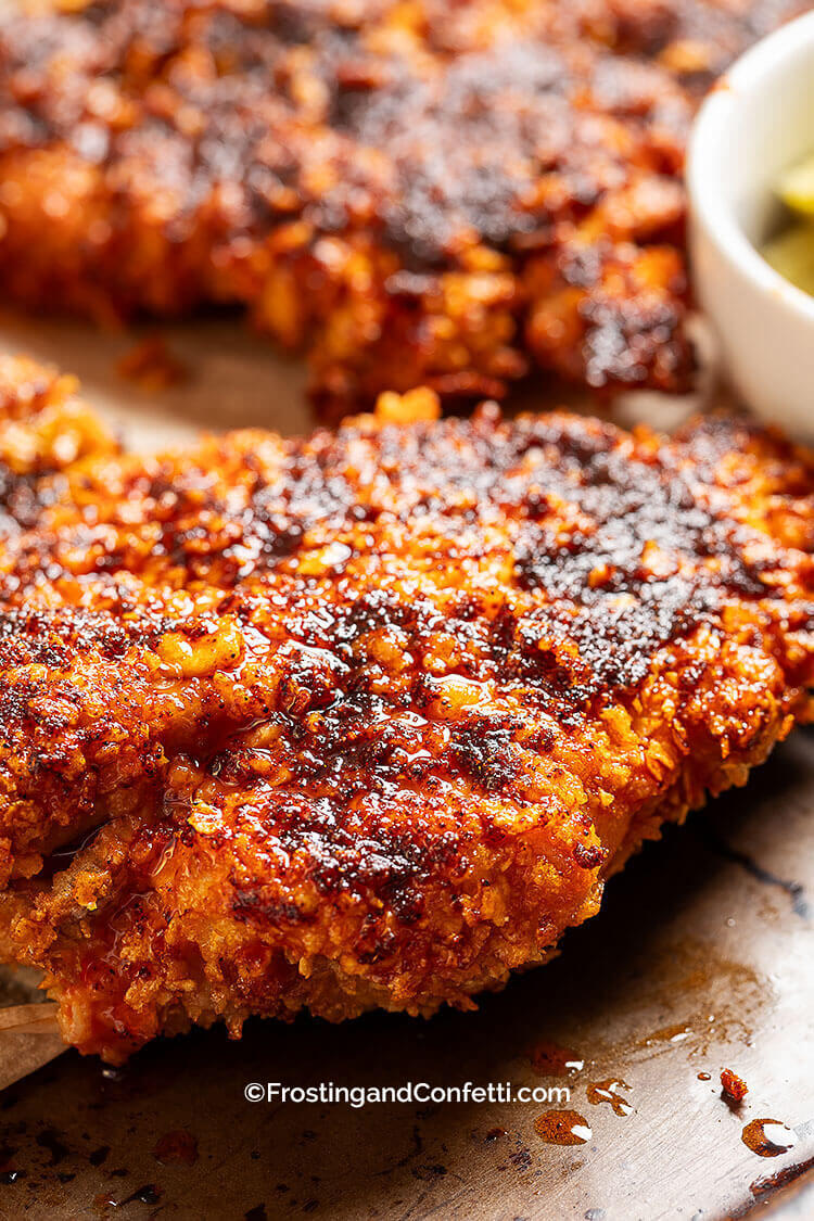 Crispy Nashville Hot Chicken (Air Fryer) Close Up View