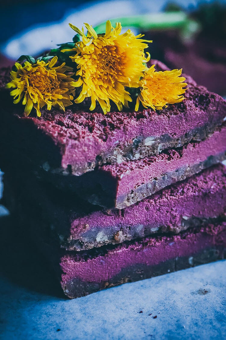 No-Bake Chocolate Beet Dandelion Bars