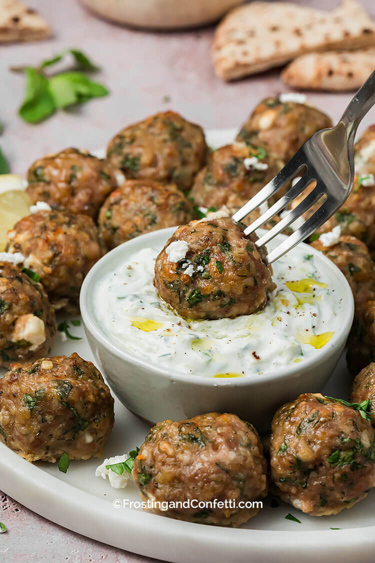 Turkey Feta Meatballs in Dip