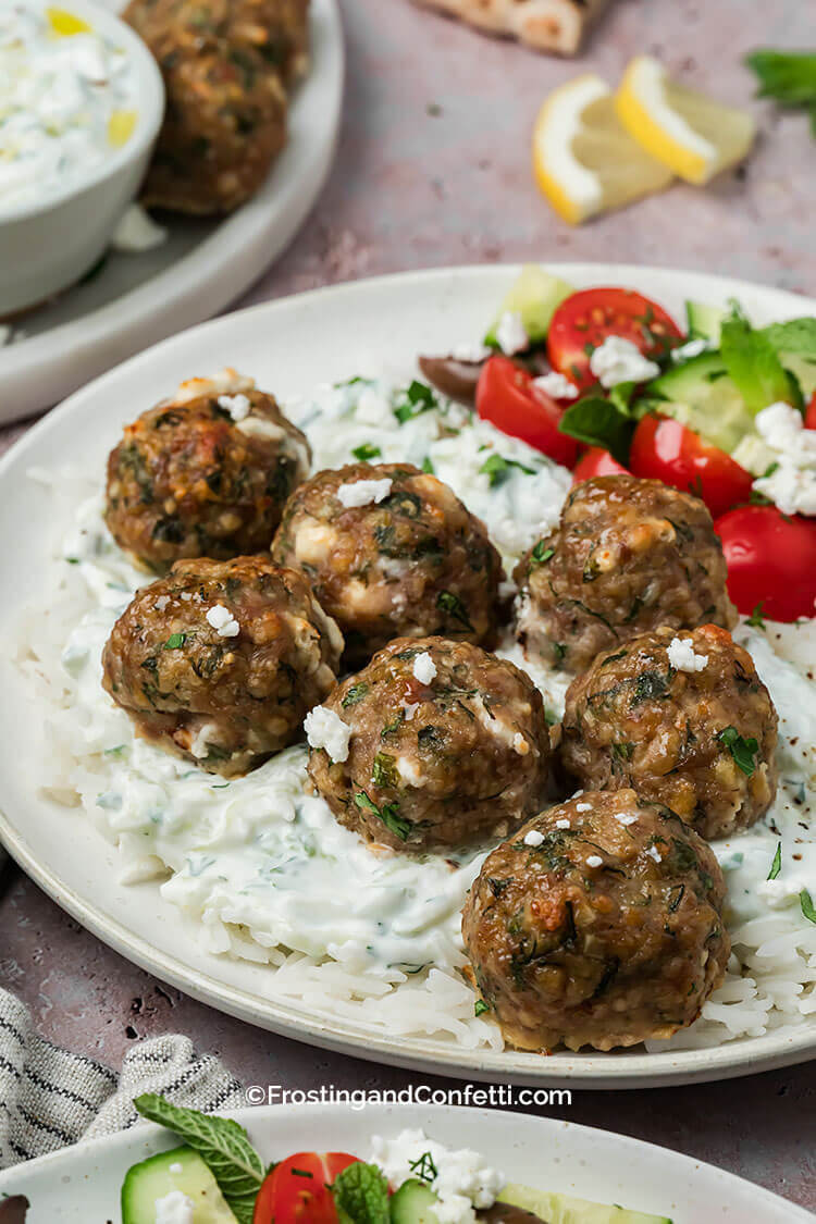 Turkey Feta Meatballs on Plate