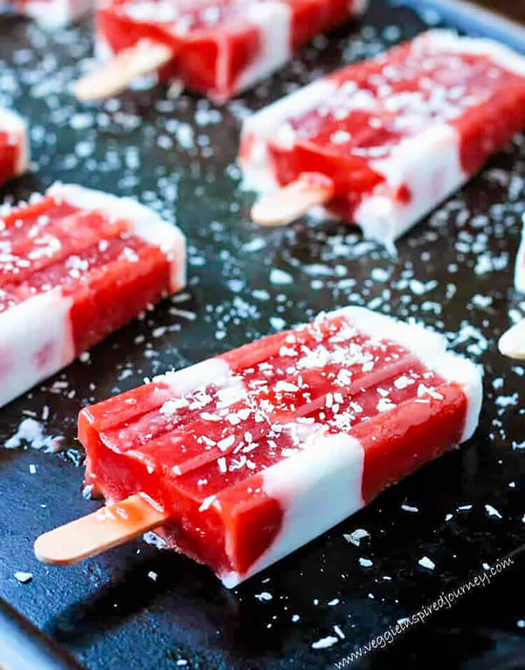 Strawberry Rhubarb Coconut Milk Popsicles