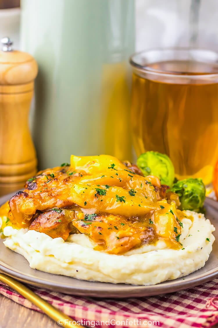 Slow Cooker Apple Cider Glazed Chicken with Mashed Potatoes