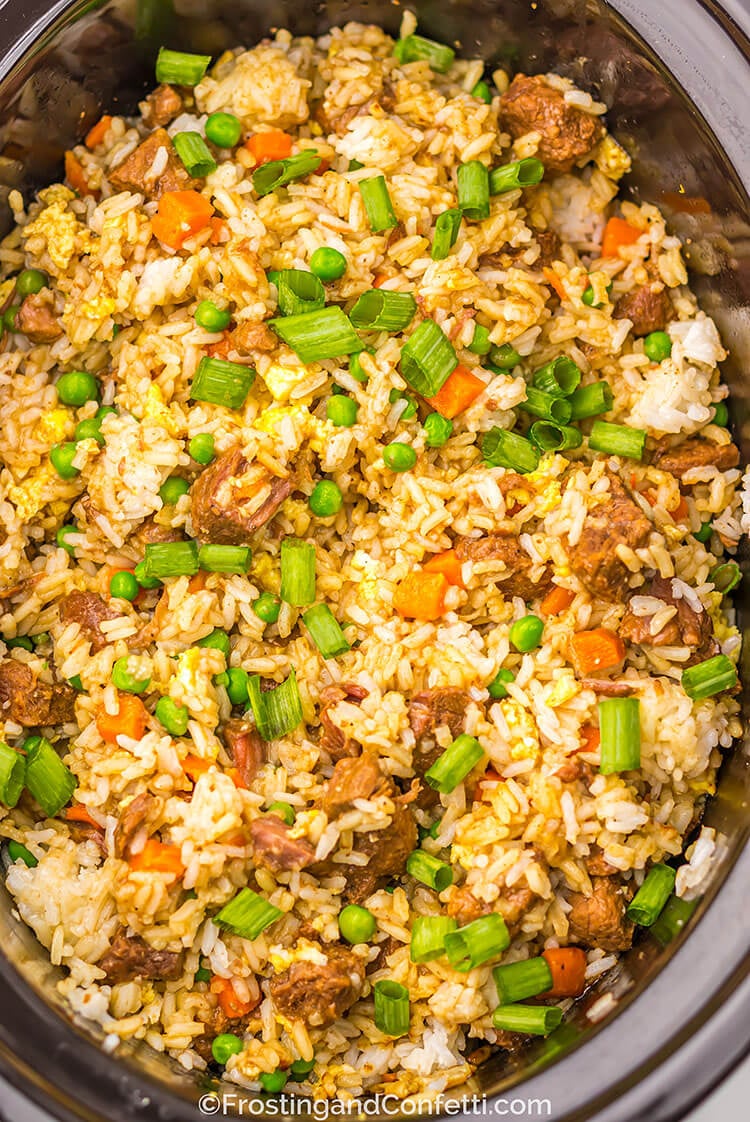Slow Cooker Beef Fried Rice in Crockpot