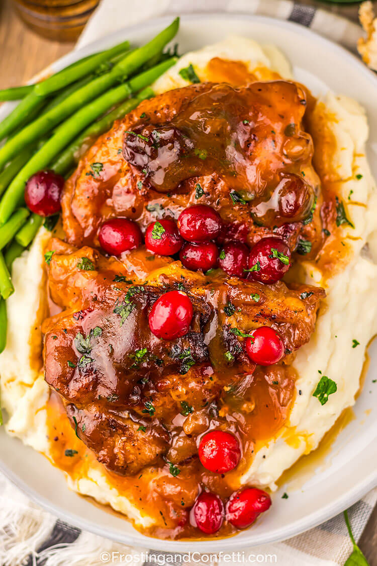 Slow Cooker Cranberry BBQ Chicken Plated Close Up