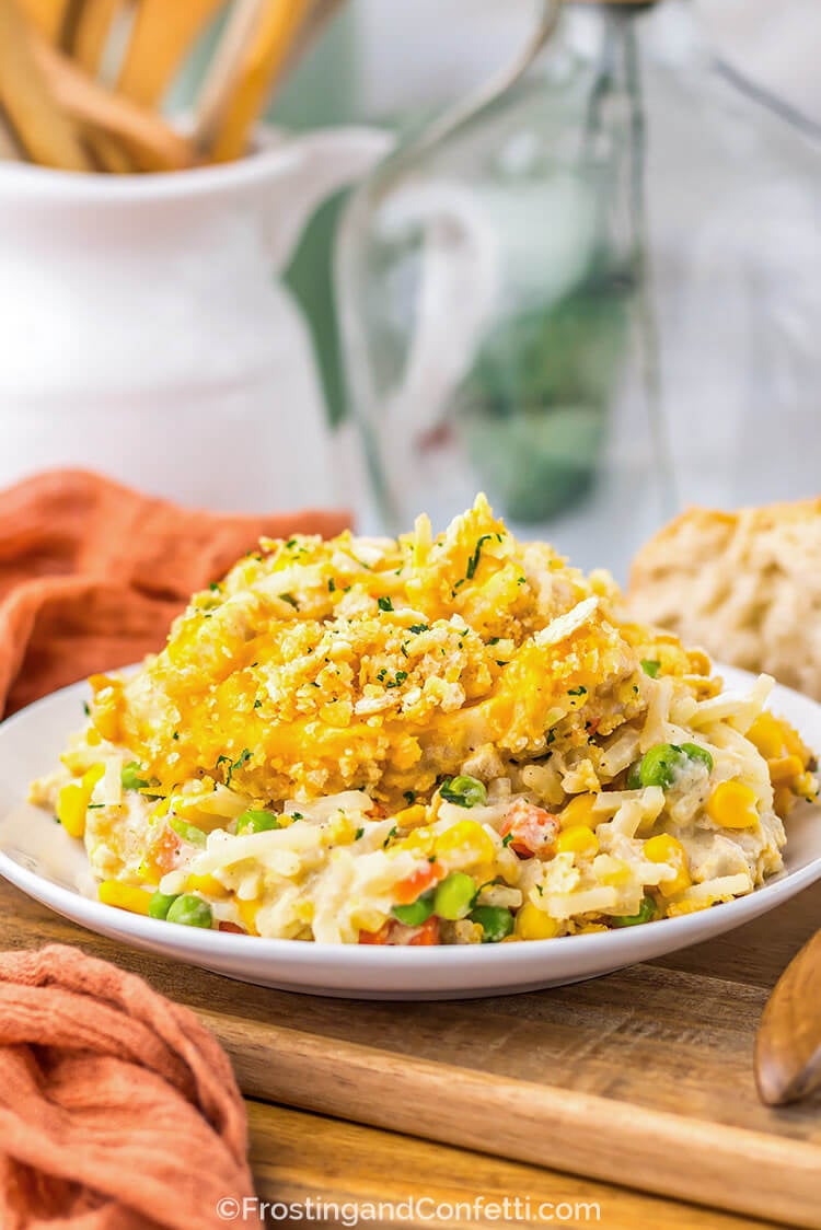 Slow Cooker Chicken Pot Pie Hash Brown Casserole Plated
