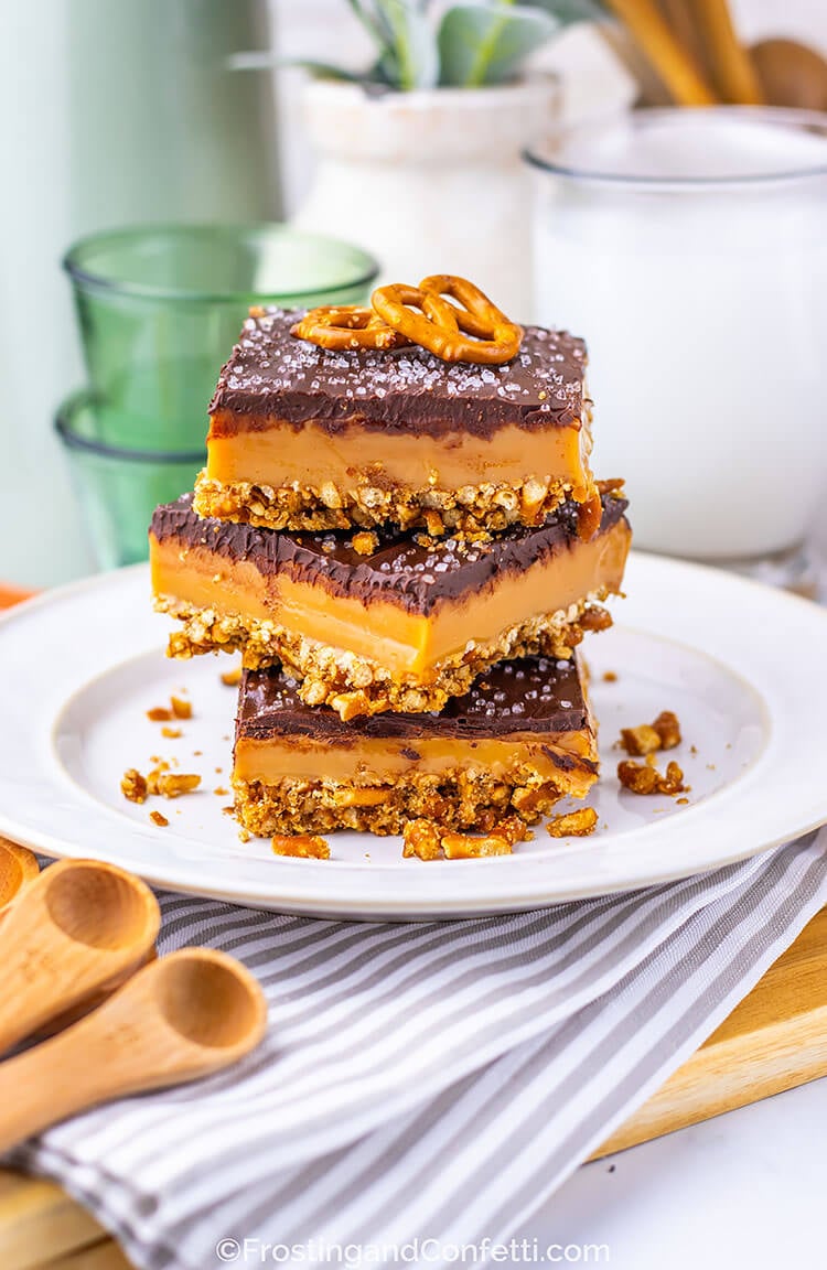 Salted Caramel Pretzel Bars Stacked