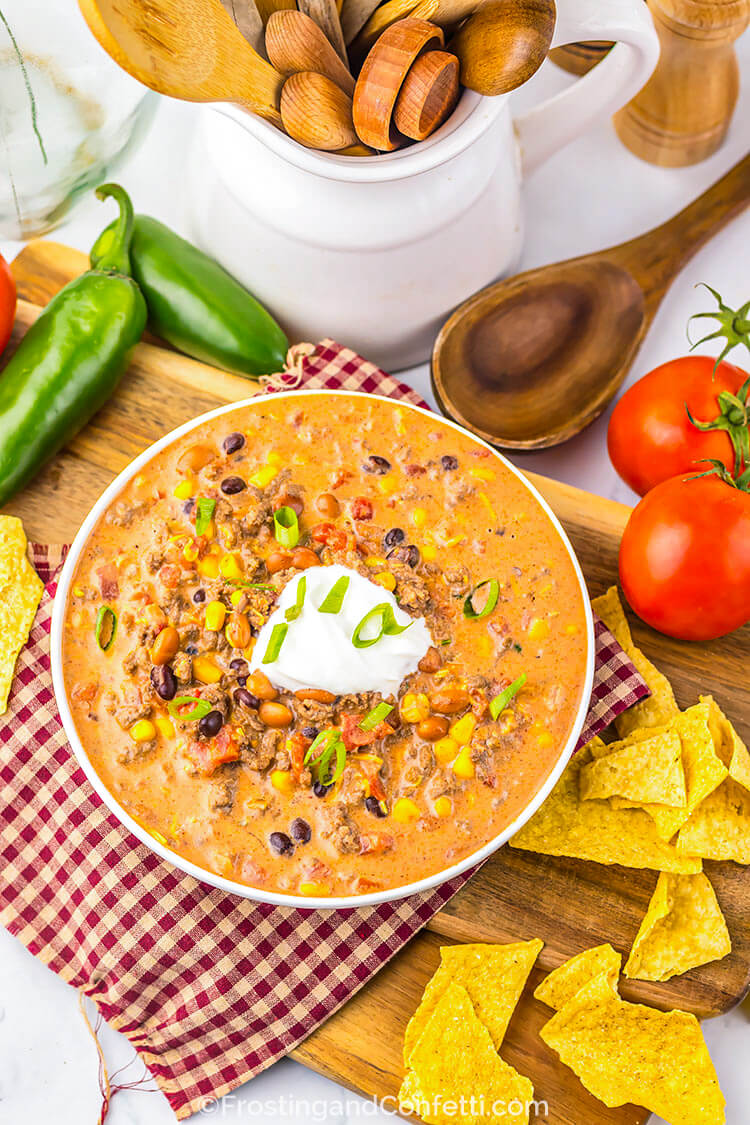 Slow Cooker Creamy Taco Soup with Toppings