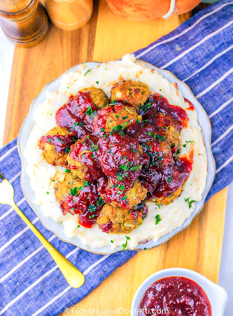 Turkey Stuffing Meatballs With Cranberry Glaze