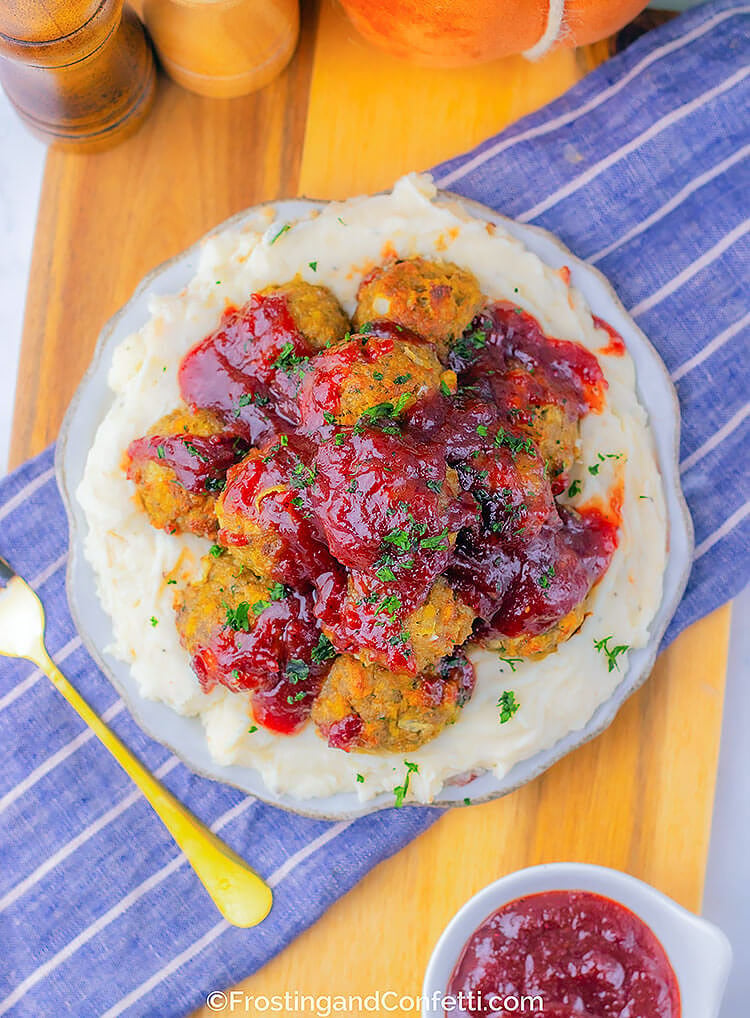Turkey Stuffing Meatballs With Cranberry Glaze