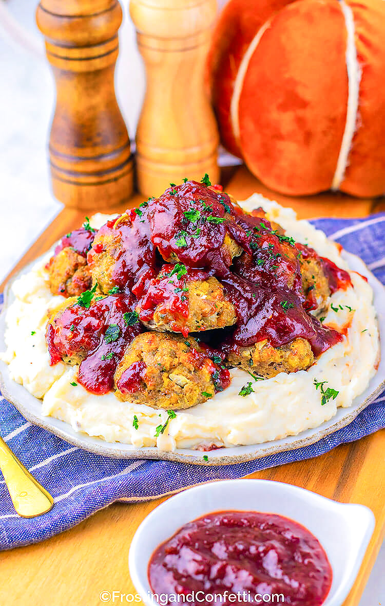 Turkey Stuffing Meatballs With Cranberry Glaze