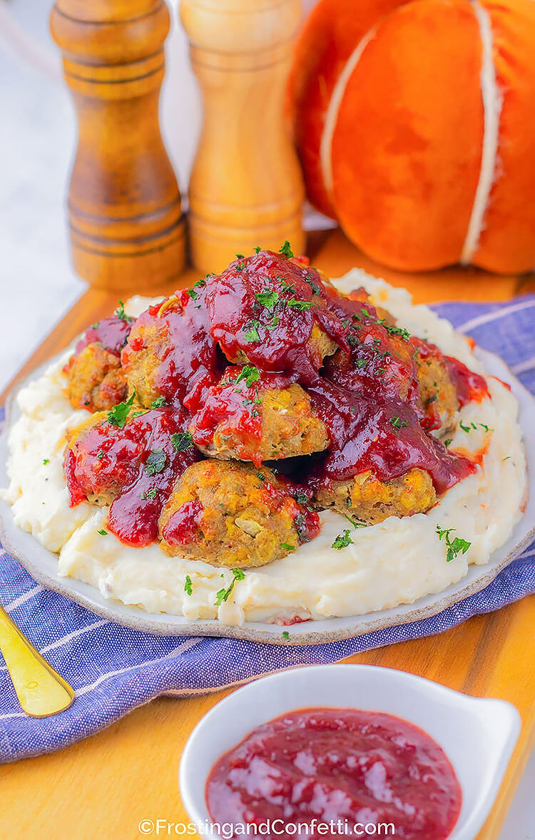 Turkey Stuffing Meatballs With Cranberry Glaze