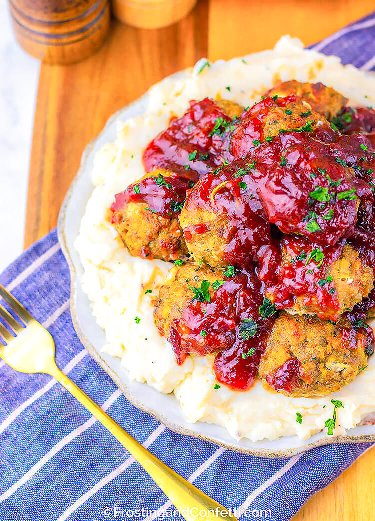 Turkey Stuffing Meatballs With Cranberry Glaze