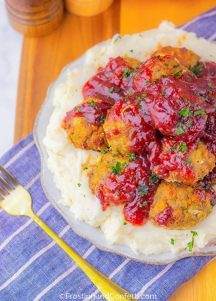 Turkey Stuffing Meatballs With Cranberry Glaze
