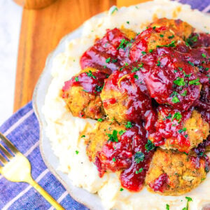 Turkey Stuffing Meatballs With Cranberry Glaze feature
