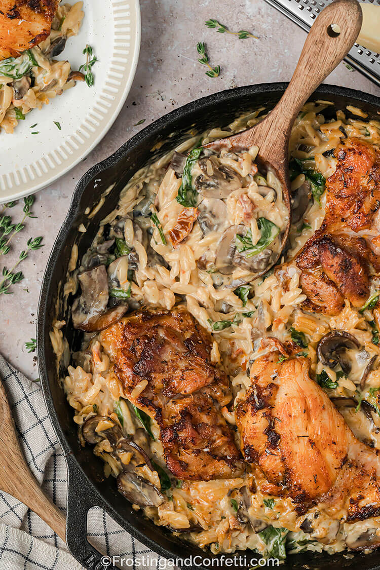 Creamy Chicken Orzo Bake with Spoon