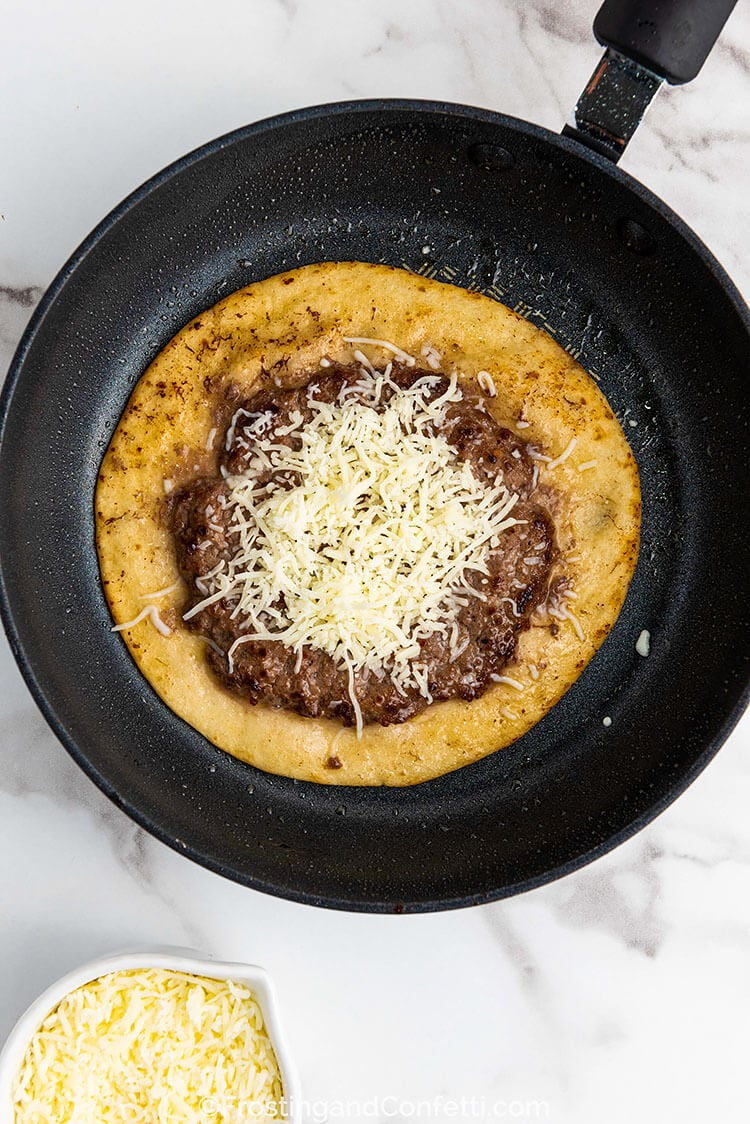 Cooking Smash Burger Taco in Skillet
