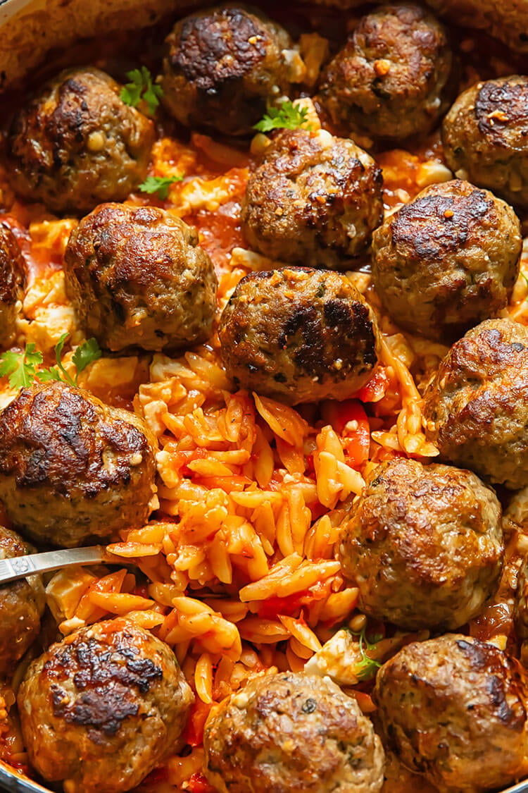 Greek Baked Orzo with Meatballs